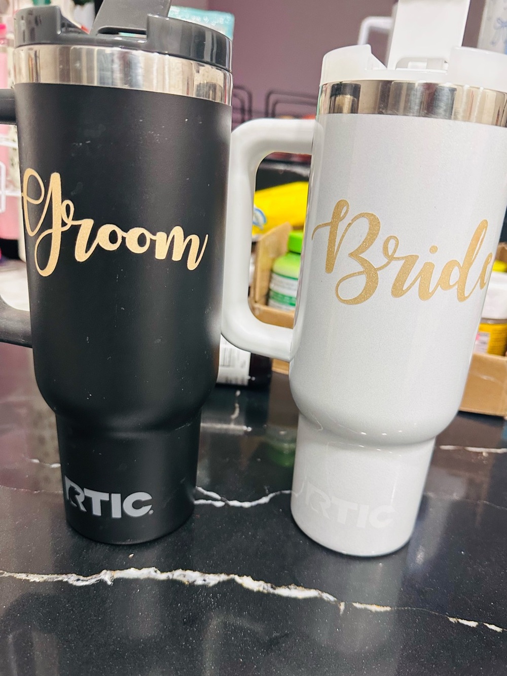 RTIC Bride & Groom Insulated Travel Mugs - Black & White 30 oz